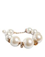 Dolce & Gabbana White Maxi Faux Pearl Beads Crystals Gold Chain Women's Necklace