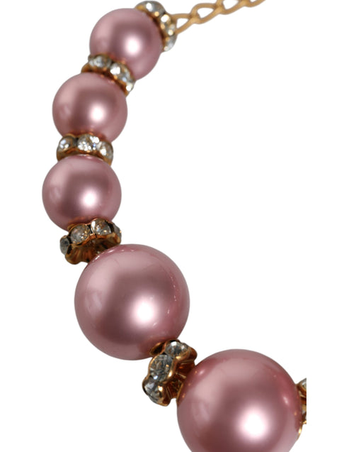 Dolce & Gabbana Pink Maxi Faux Pearl Beads Crystals Gold Chain Women's Necklace