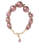 Dolce & Gabbana Pink Maxi Faux Pearl Beads Crystals Gold Chain Women's Necklace