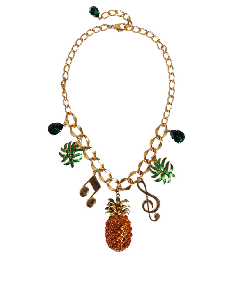 Dolce & Gabbana Gold Tone Brass Chain Pineapple Crystal Musical Women's Necklace