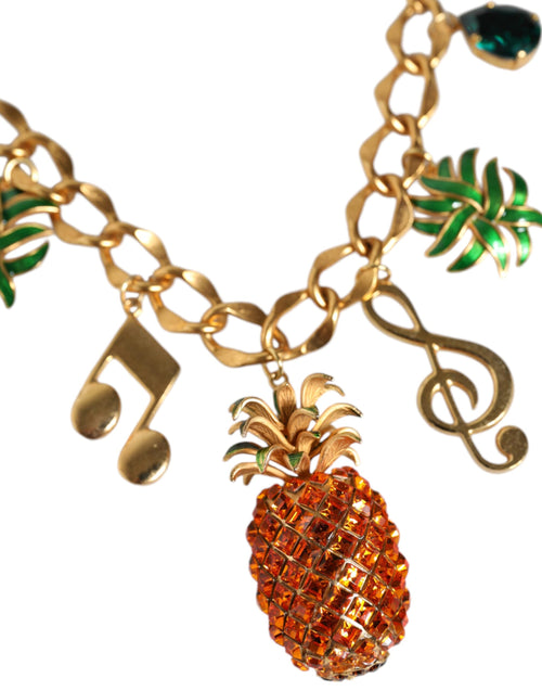 Dolce & Gabbana Gold Tone Brass Chain Pineapple Crystal Musical Women's Necklace