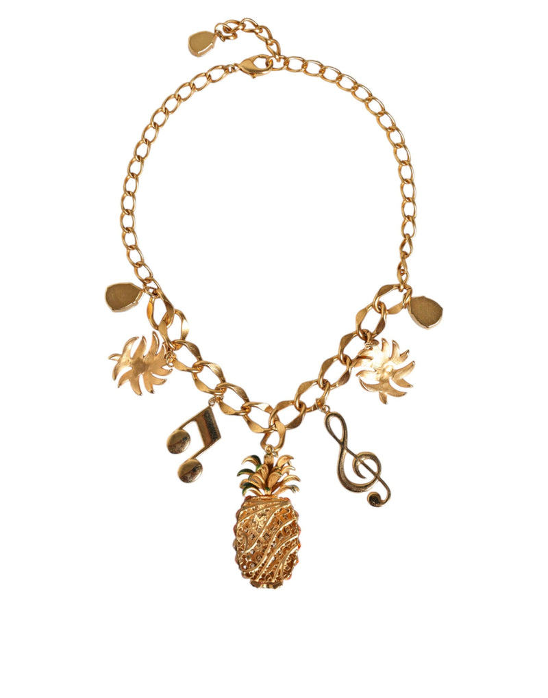 Dolce & Gabbana Gold Tone Brass Chain Pineapple Crystal Musical Women's Necklace