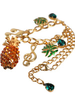 Dolce & Gabbana Gold Tone Brass Chain Pineapple Crystal Musical Women's Necklace