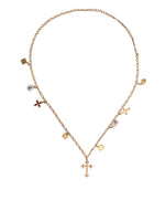 Dolce & Gabbana Gold Tone Brass Chain Religious Cross Pendant Women's Necklace (Pre-Owned)