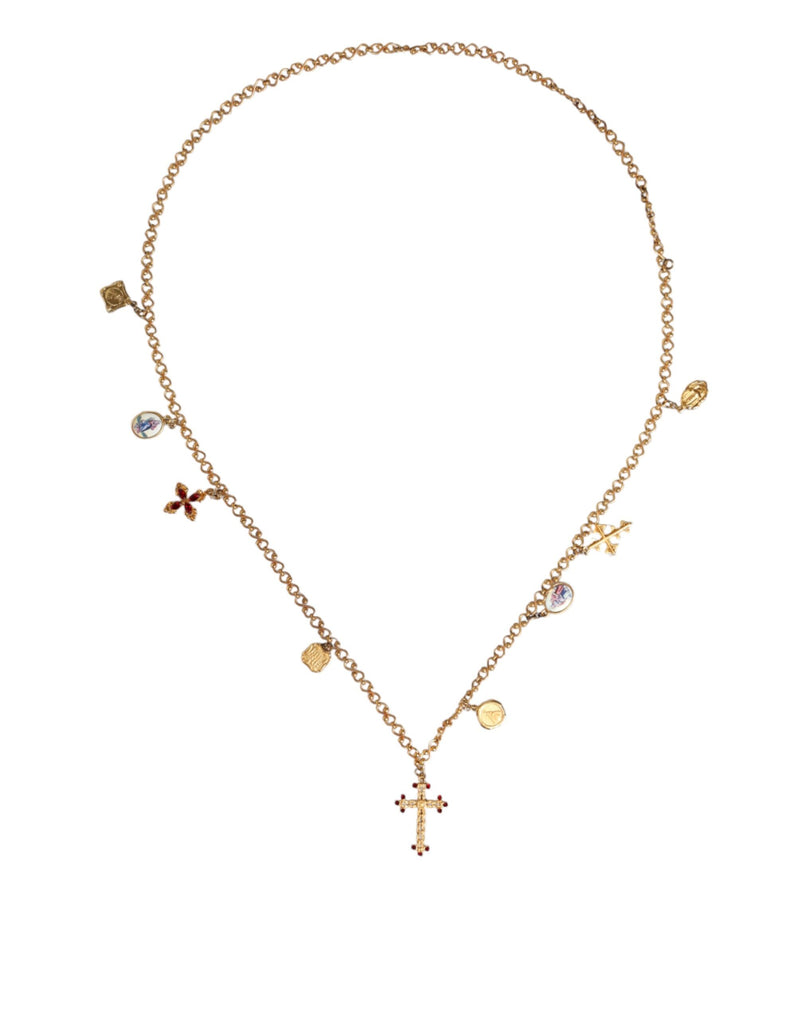 Dolce & Gabbana Gold Tone Brass Chain Religious Cross Pendant Women's Necklace (Pre-Owned)