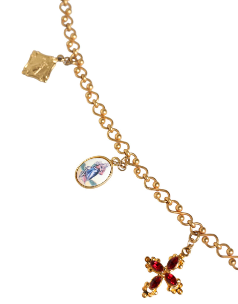 Dolce & Gabbana Gold Tone Brass Chain Religious Cross Pendant Women's Necklace (Pre-Owned)