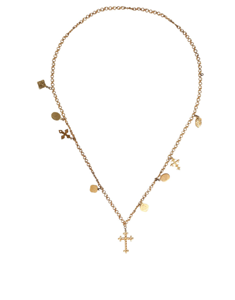 Dolce & Gabbana Gold Tone Brass Chain Religious Cross Pendant Women's Necklace (Pre-Owned)