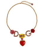 Dolce & Gabbana Gold Chain DG Logo Rose Love Crystal Charm Women's Necklace (Pre-Owned)