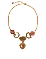 Dolce & Gabbana Gold Chain DG Logo Rose Love Crystal Charm Women's Necklace (Pre-Owned)