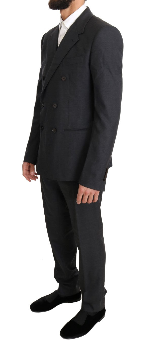 Dolce & Gabbana Elegant Gray Double Breasted Wool Silk Men's Suit