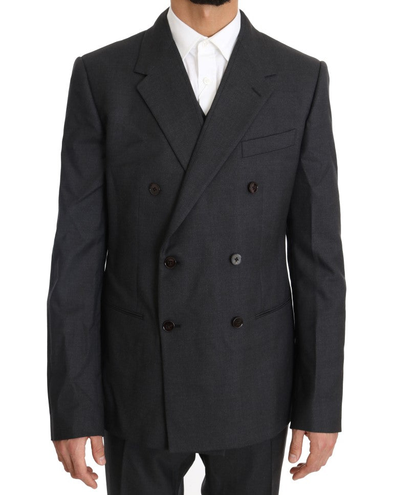 Dolce & Gabbana Elegant Gray Double Breasted Wool Silk Men's Suit