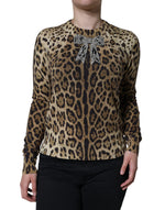 Dolce & Gabbana Brown Leopard Embellished Long Sleeve Women's Sweater