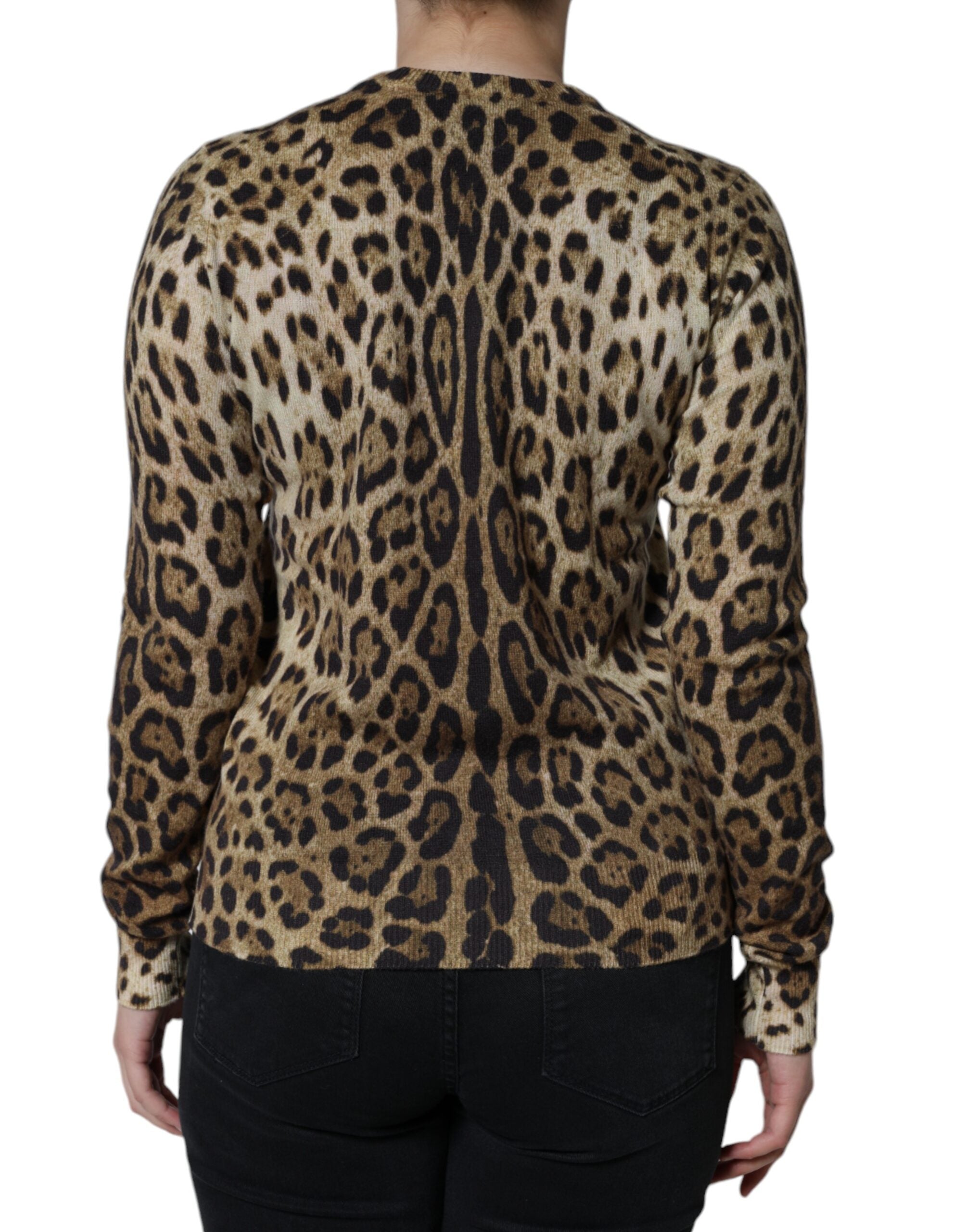 Dolce & Gabbana Brown Leopard Embellished Long Sleeve Women's Sweater