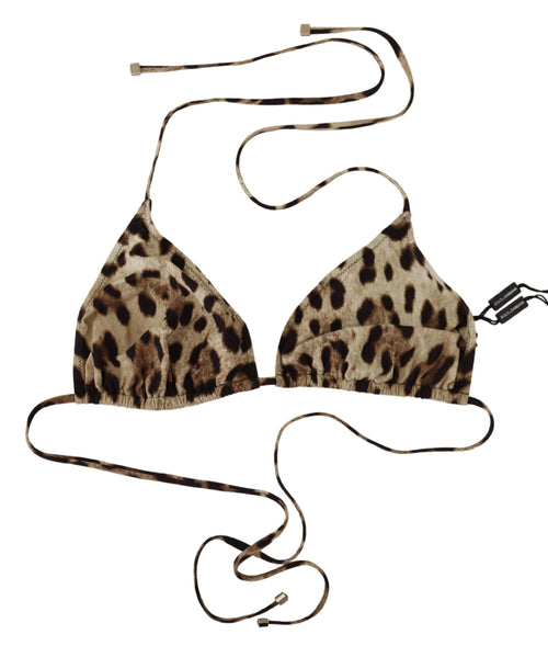 Dolce & Gabbana Brown Leopard Halter Beachwear Swimwear Bikini Women's Top