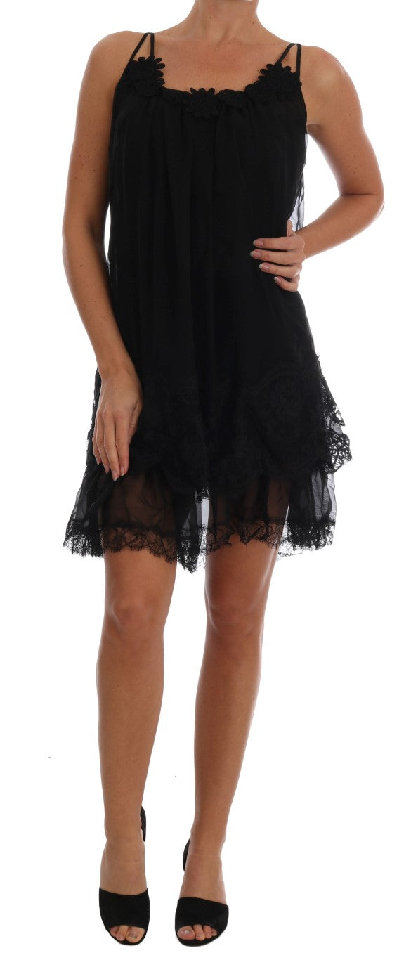 Dolce & Gabbana Elegant Black Silk Lace Chemise Women's Dress