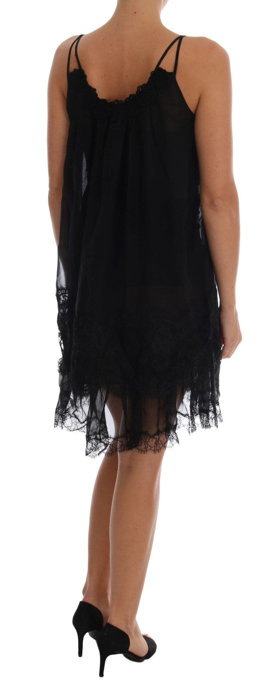 Dolce & Gabbana Elegant Black Silk Lace Chemise Women's Dress