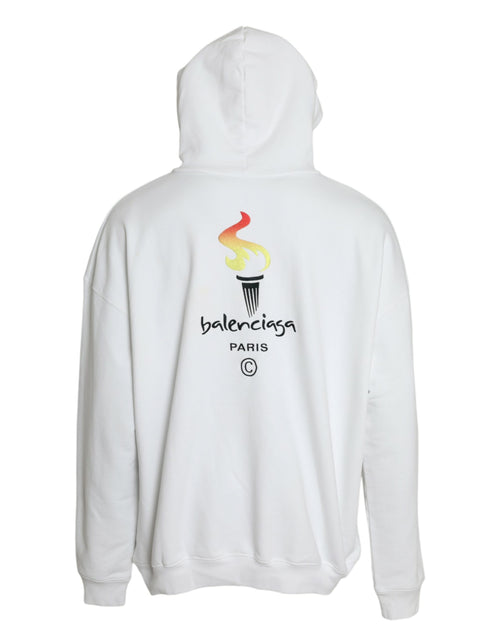 Balenciaga White Cotton Logo Hooded Pullover Sweatshirt Men's Sweater