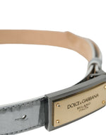 Dolce & Gabbana Silver Leather Metal Logo Buckle Belt Men's Men