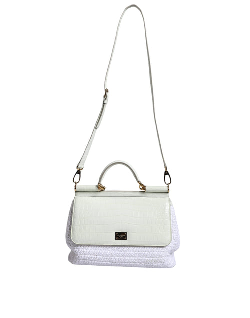 Dolce & Gabbana White Rafia Leather SICILY Crossbody Women's Bag