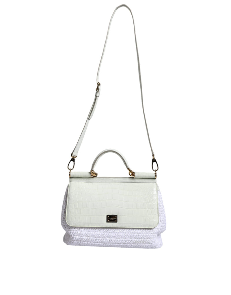 Dolce & Gabbana White Rafia Leather SICILY Crossbody Women's Bag (Pre-Owned)