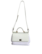 Dolce & Gabbana White Rafia Leather Top Handle Crossbody Women's Bag (Pre-Owned)