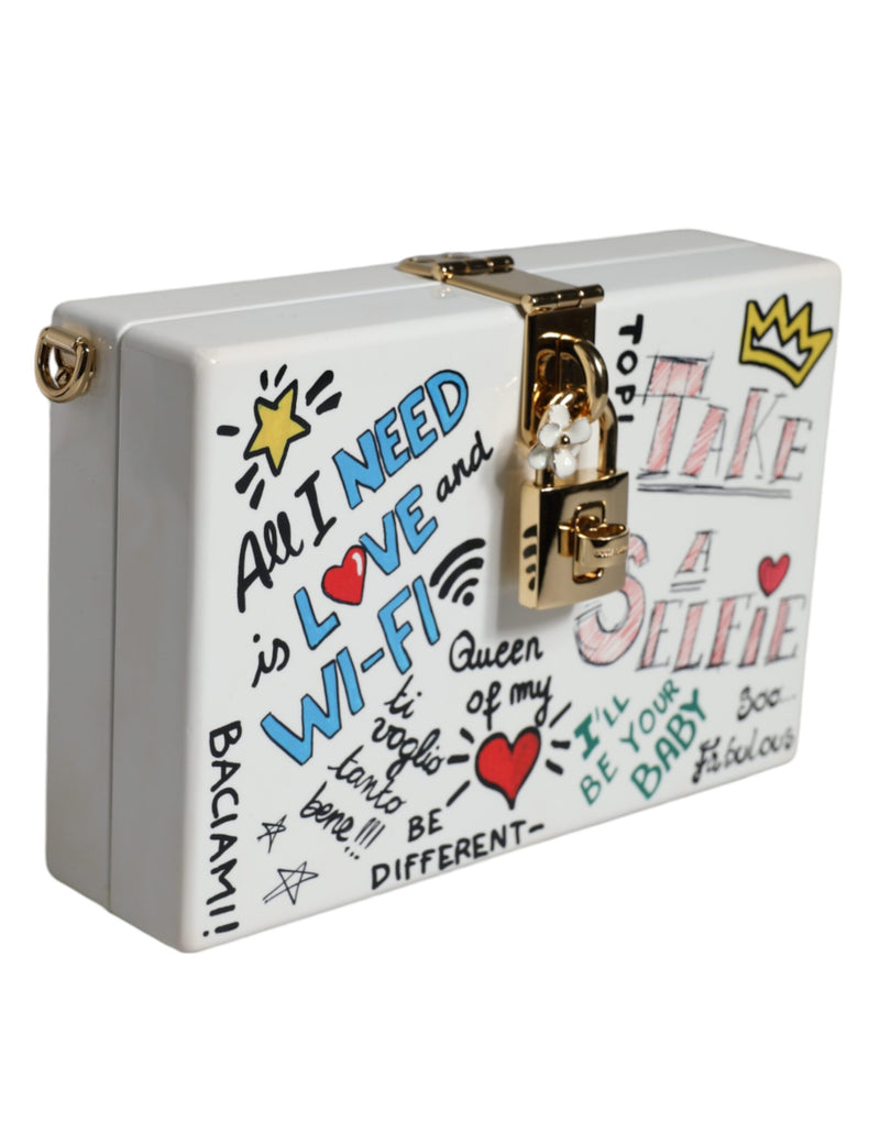 Dolce & Gabbana White Graffiti Print Clutch Crossbody Women's Bag (Pre-Owned)