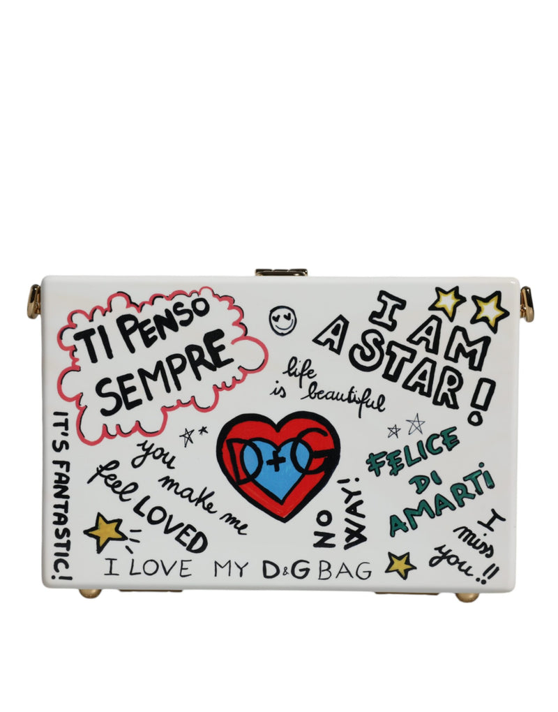 Dolce & Gabbana White Graffiti Print Clutch Crossbody Women's Bag (Pre-Owned)