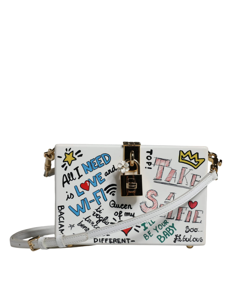 Dolce & Gabbana White Graffiti Print Clutch Crossbody Women's Bag (Pre-Owned)