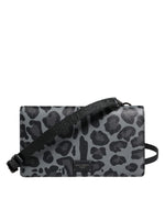 Dolce & Gabbana Black Gray Leopard Leather Bifold Card Slot Crossbody Women's Bag