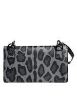 Dolce & Gabbana Black Gray Leopard Leather Bifold Card Slot Crossbody Women's Bag