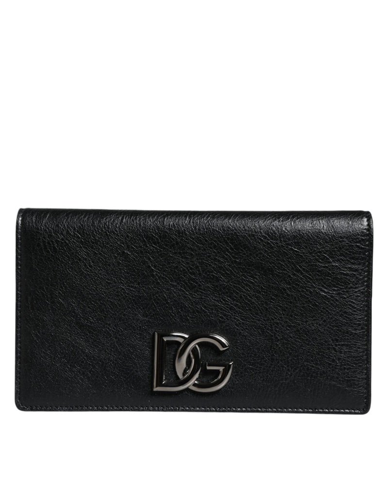 Dolce & Gabbana Black Leather DG Logo Bifold Card Slot Crossbody Women's Bag (Pre-Owned)