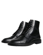 Dolce & Gabbana Black Leather Lace Up Mid Calf Boots Men's Shoes