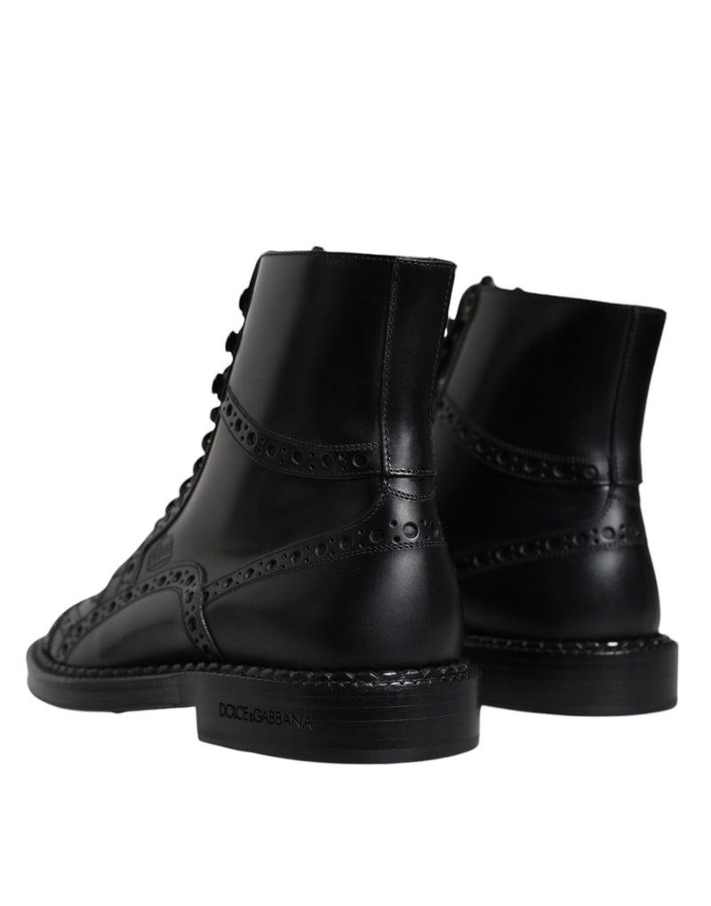 Dolce & Gabbana Black Leather Lace Up Mid Calf Boots Men's Shoes