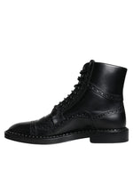 Dolce & Gabbana Black Leather Lace Up Mid Calf Boots Men's Shoes