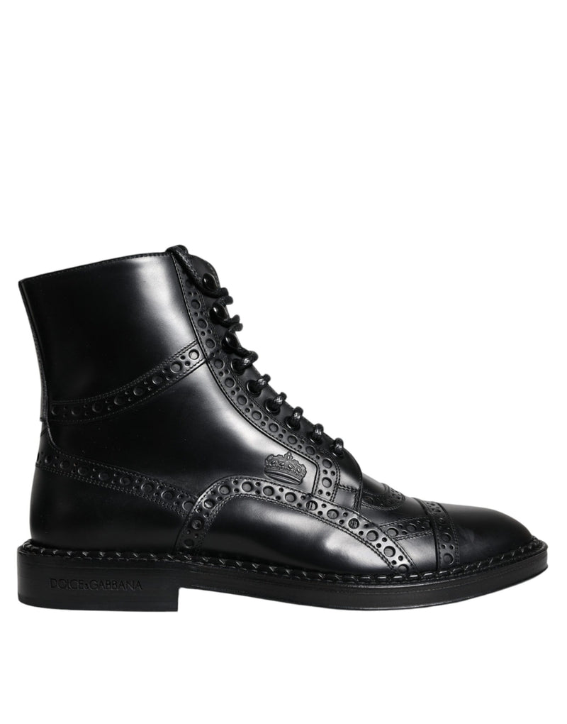 Dolce & Gabbana Black Leather Lace Up Mid Calf Boots Men's Shoes