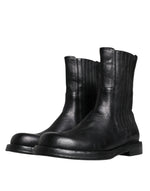 Dolce & Gabbana Black Horse Leather Mid Calf Boots Men's Shoes (Pre-Owned)