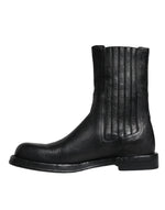 Dolce & Gabbana Black Horse Leather Mid Calf Boots Men's Shoes (Pre-Owned)