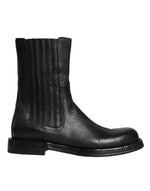 Dolce & Gabbana Black Horse Leather Mid Calf Boots Men's Shoes (Pre-Owned)