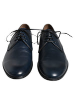 Dolce & Gabbana Navy Blue Leather Derby Dress Formal Men's Shoes