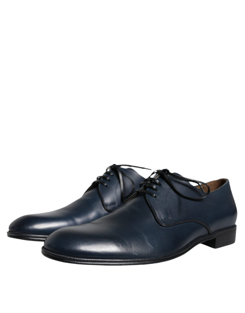 Dolce & Gabbana Navy Blue Leather Derby Dress Formal Men's Shoes