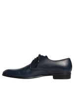 Dolce & Gabbana Navy Blue Leather Derby Dress Formal Men's Shoes