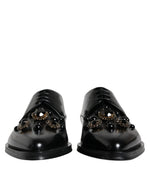 Dolce & Gabbana Black Leather Crystal Lace Up Formal Men's Shoes