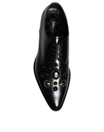 Dolce & Gabbana Black Leather Crystal Lace Up Formal Men's Shoes