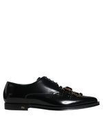 Dolce & Gabbana Black Leather Crystal Lace Up Formal Men's Shoes