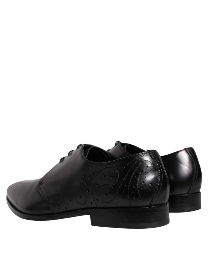 Dolce & Gabbana Black Calfskin Leather Derby Men Dress Men's Shoes