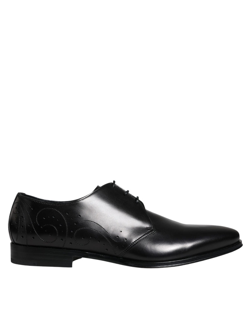 Dolce & Gabbana Black Calfskin Leather Derby Men Dress Men's Shoes