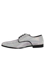 Dolce & Gabbana Silver Leather Rhinestones Derby Dress Men's Shoes (Pre-Owned)