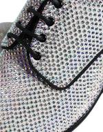 Dolce & Gabbana Silver Leather Rhinestones Derby Dress Men's Shoes (Pre-Owned)