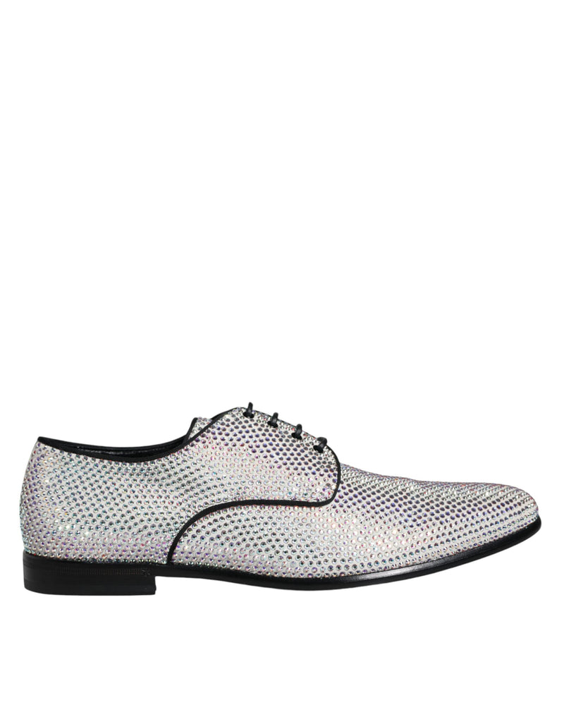 Dolce & Gabbana Silver Leather Rhinestones Derby Dress Men's Shoes (Pre-Owned)