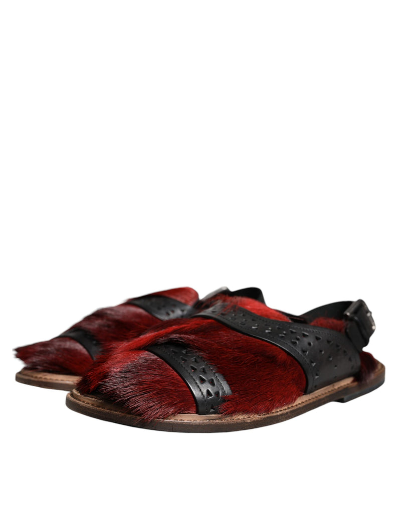 Dolce & Gabbana Black Red Gazelle Hair Leather Sandals Men's Shoes